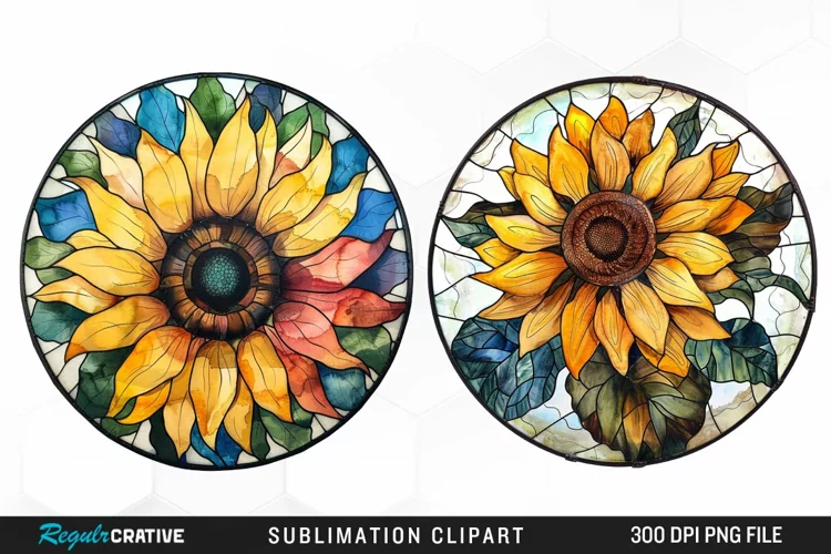 Stained Glass Sunflower Artwork Clipart