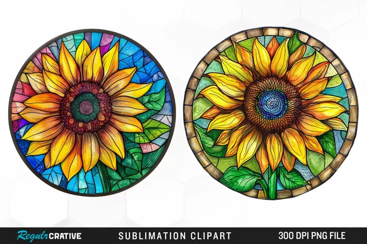 Stained Glass Sunflower Design Clipart