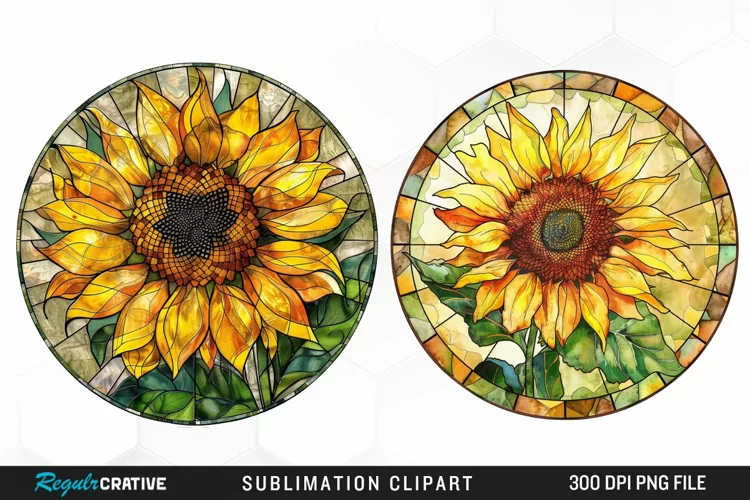 Stained Glass Sunflower Design Clipart