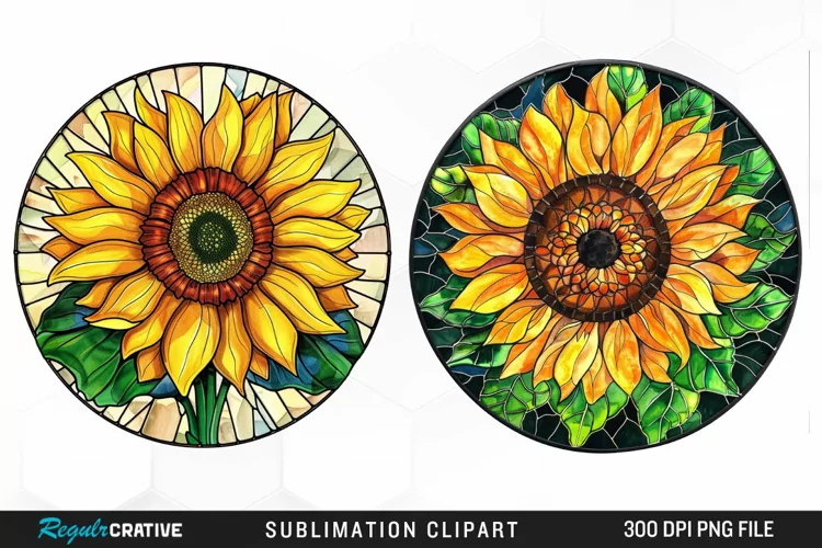 Stained Glass Sunflower Design Clipart
