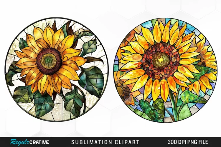 Stained Glass Sunflower Design Clipart