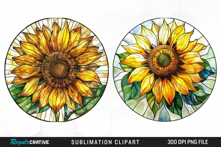 Stained Glass Sunflower Design Clipart