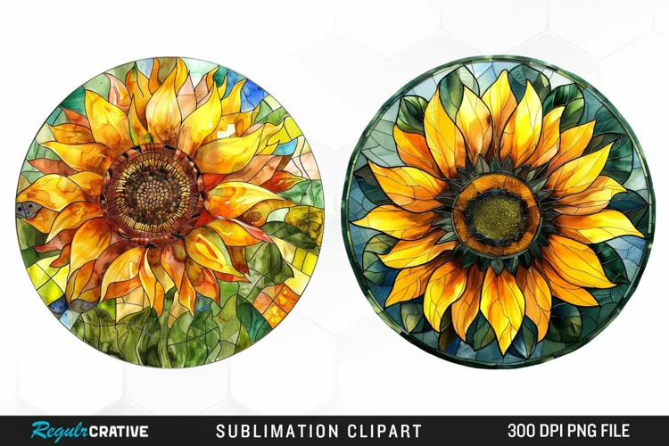 Stained Glass Sunflower Design Clipart