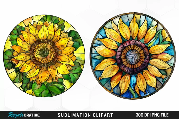 Stained Glass Sunflower Design Clipart