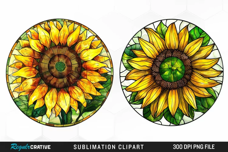 Stained Glass Sunflower Design Clipart