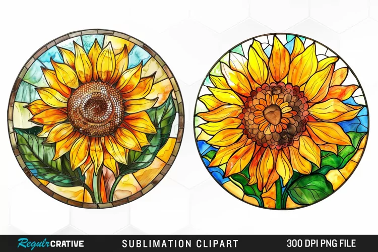 Stained Glass Sunflower Design Clipart