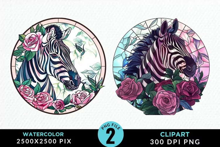 Watercolor Stained Glass Zebra Design Clipart