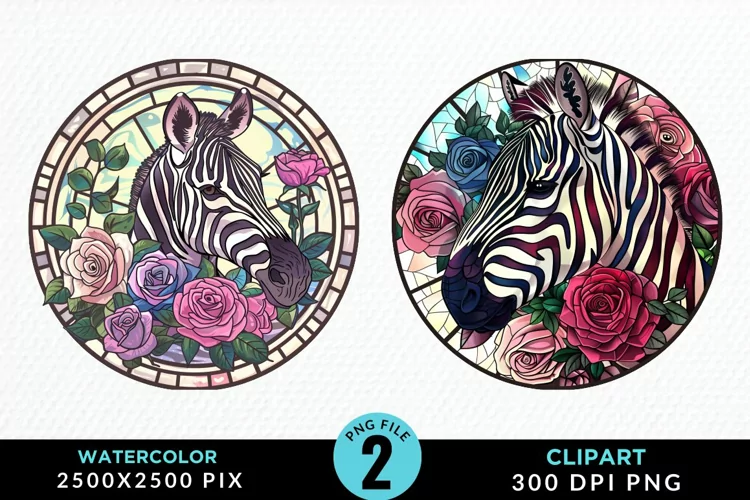 Watercolor Stained Glass Zebra Image Clipart