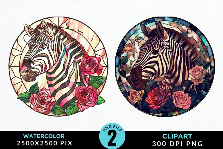 Watercolor Stained Glass Zebra Image Clipart