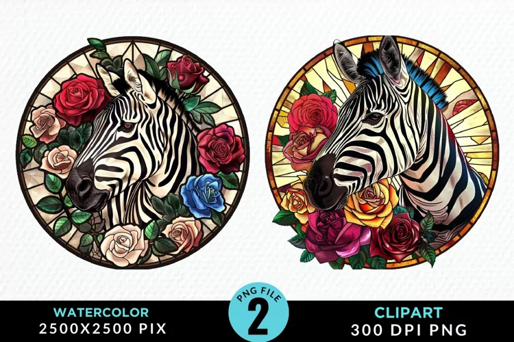 Watercolor Stained Glass Zebra Design Clipart