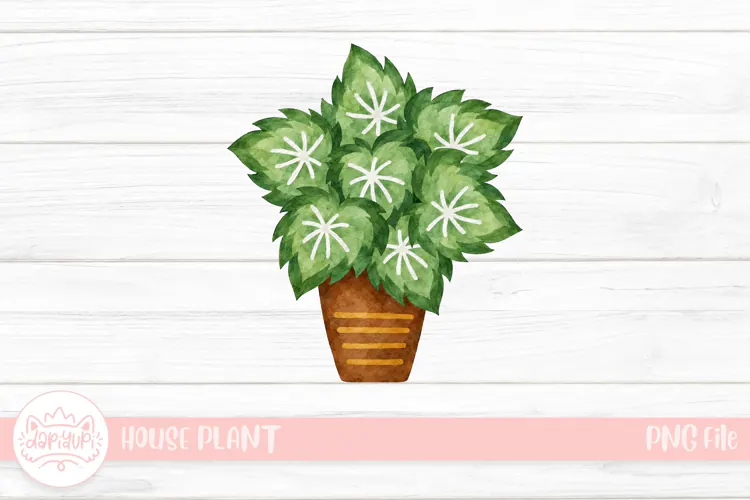 Watercolor Star-Veined Potted Plant