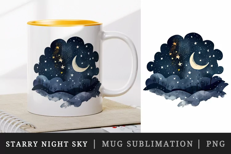 Watercolor starry night sky mug, cup wrap sublimation design