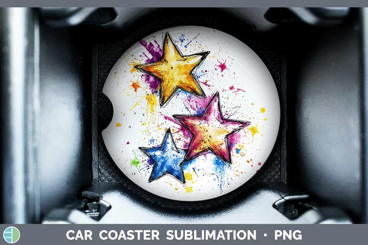 Watercolor Stars Car Coaster Sublimation Designs