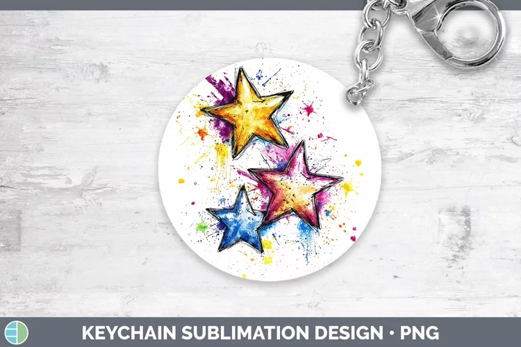 Watercolor Stars Keychain Sublimation Keyring Designs