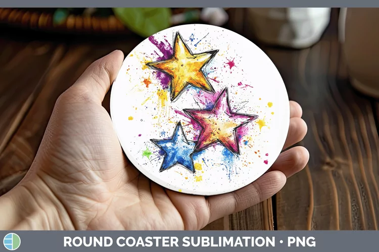 Watercolor Stars Round Coaster Sublimation Coaster Designs