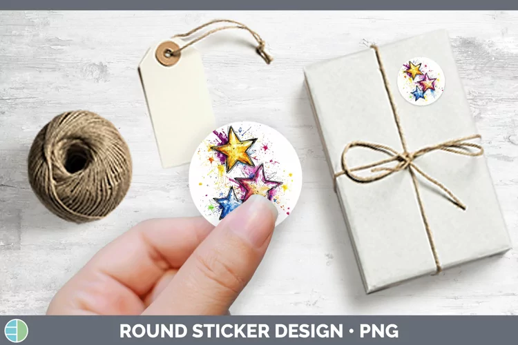 Watercolor Stars Stickers | Round Labels Designs