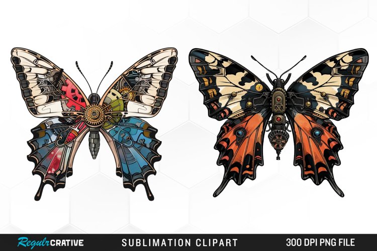 Watercolor Steampunk Butterflies Art Clipart