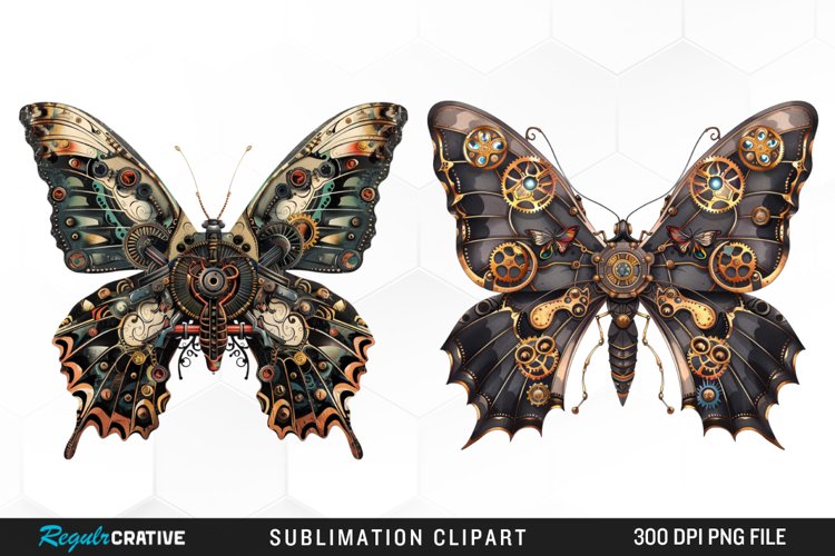 Watercolor Steampunk Butterflies Art Clipart example image 1