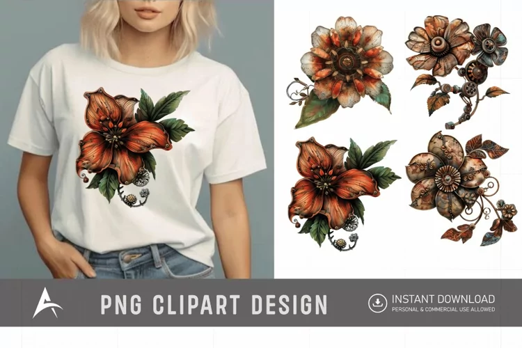 Watercolor Steampunk Flowers Clipart