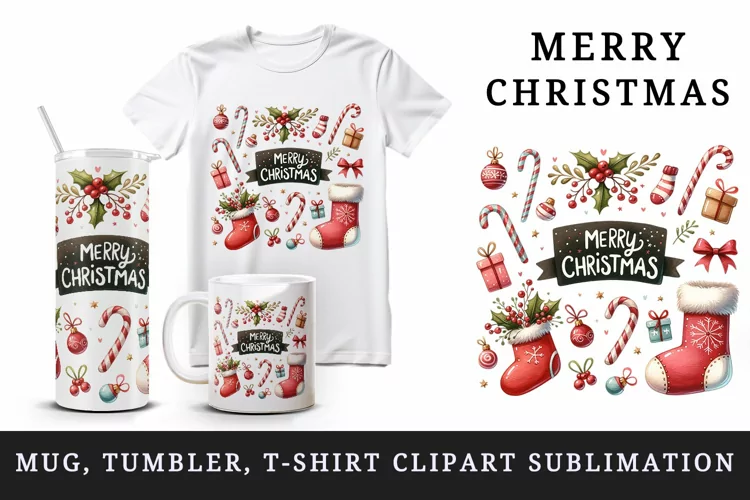 Merry Christmas tumbler mug wrap, clipart sublimation design