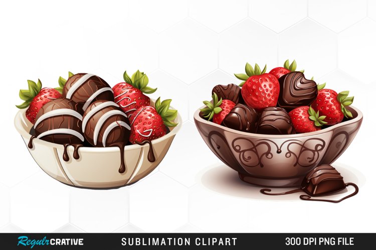 Watercolor Strawberries And Chocolate Set Clipart