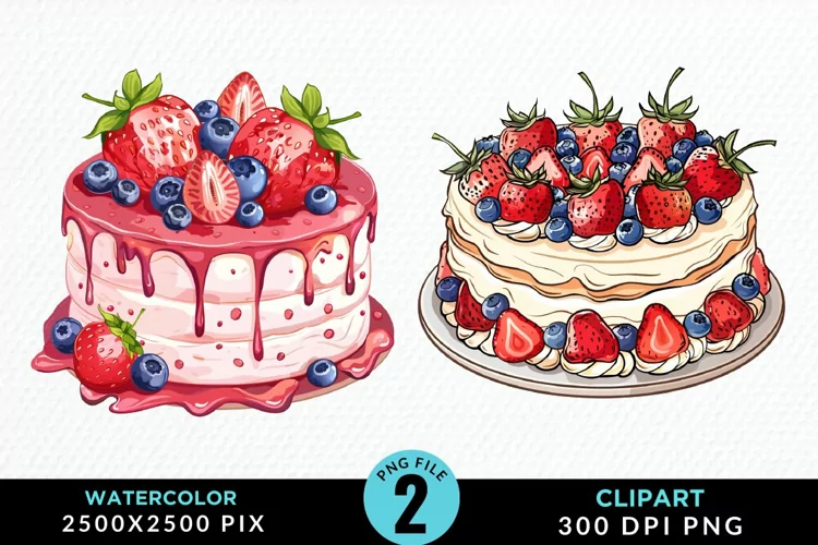 Watercolor Strawberries Dessert Clipart