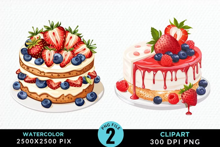 Watercolor Strawberries Dessert Clipart