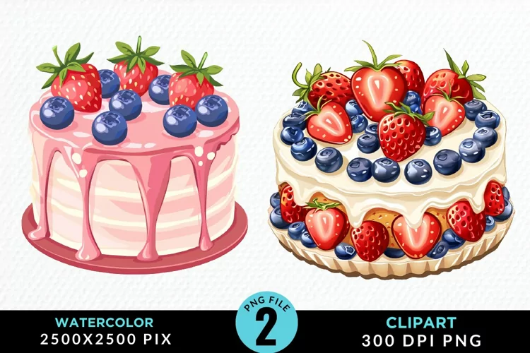 Watercolor Strawberries Dessert Clipart