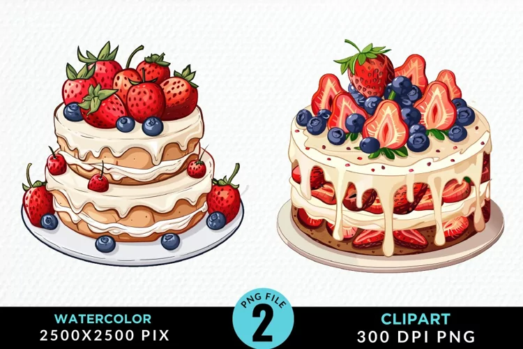 Watercolor Strawberries Dessert Clipart