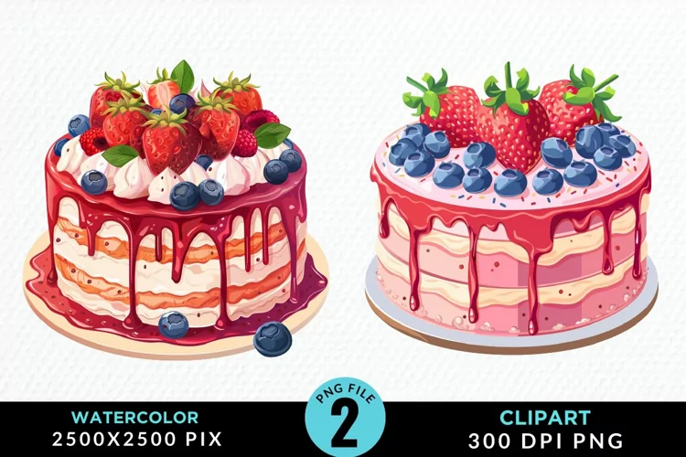Watercolor Strawberries Dessert Clipart