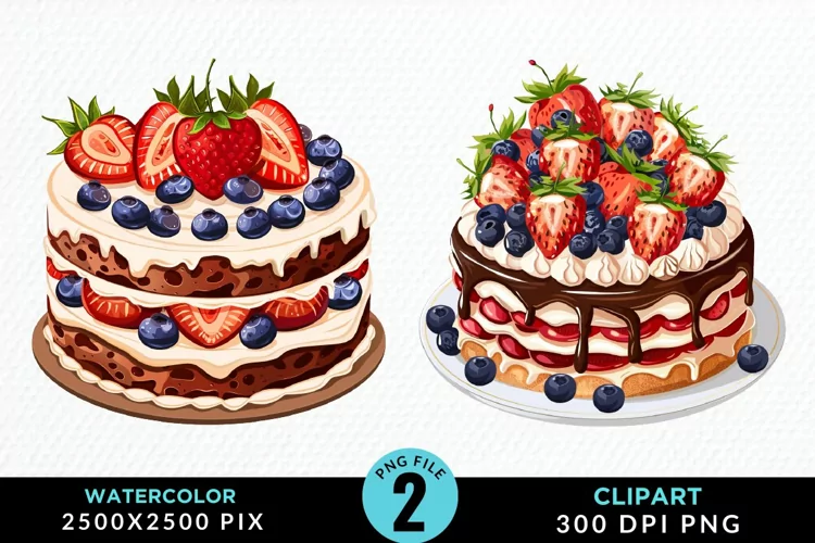 Watercolor Strawberries Dessert Art Clipart