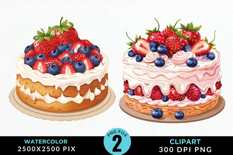 Watercolor Strawberries Dessert Art Clipart