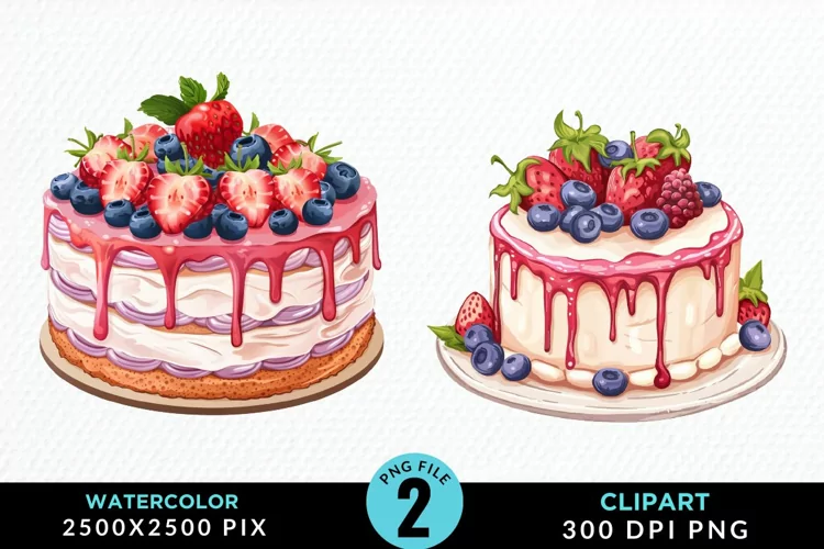 Watercolor Strawberries Dessert Clipart