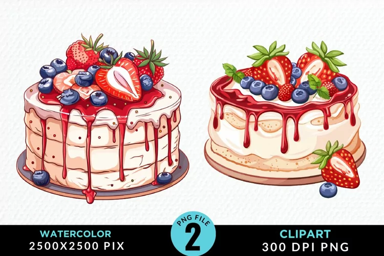 Watercolor Strawberries Dessert Clipart