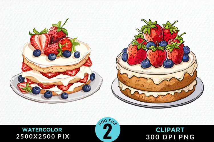 Watercolor Strawberries Dessert Clipart