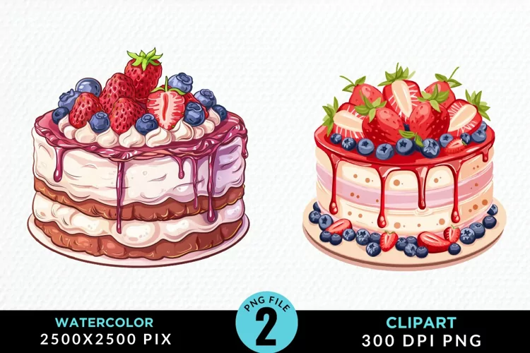 Watercolor Strawberries Dessert Clipart