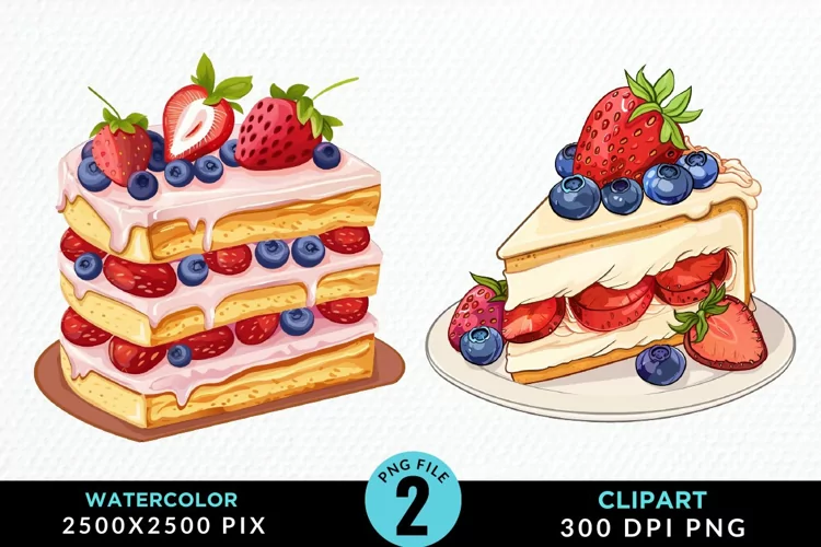 Watercolor Strawberries Dessert Clipart