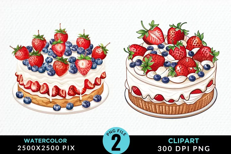 Watercolor Strawberries Dessert Clipart
