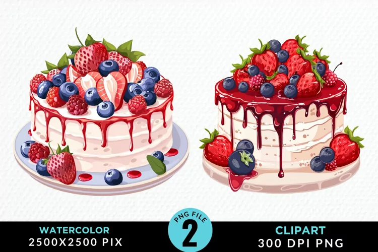 Watercolor Strawberries Dessert Clipart