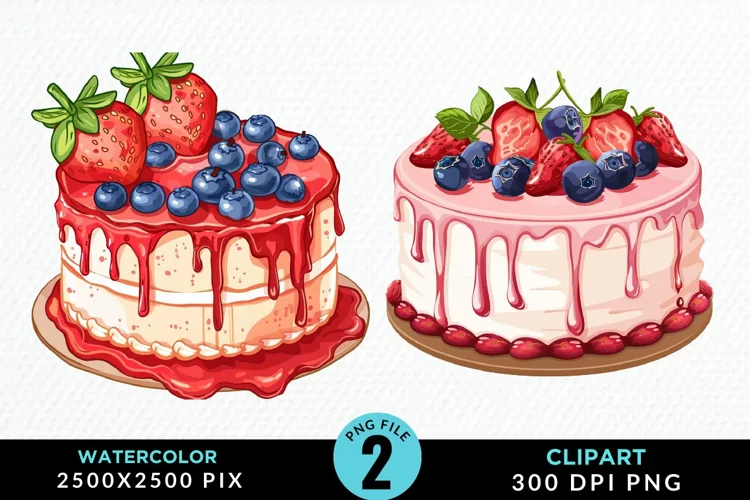Watercolor Strawberries Dessert Clipart