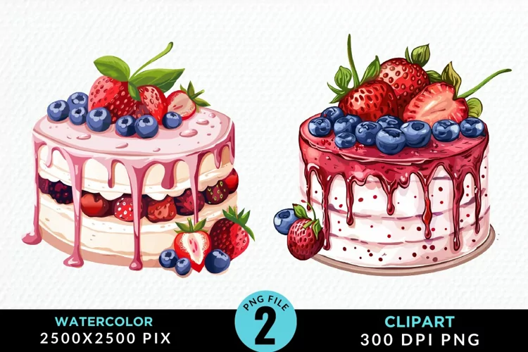 Watercolor Strawberries Dessert Clipart