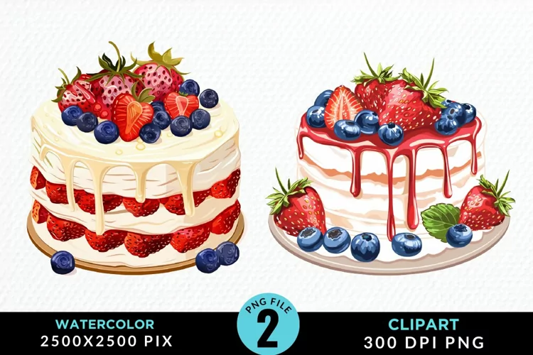 Watercolor Strawberries Dessert Art Clipart
