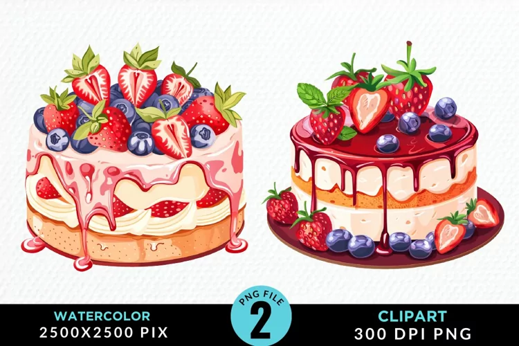 Watercolor Strawberries Dessert Clipart