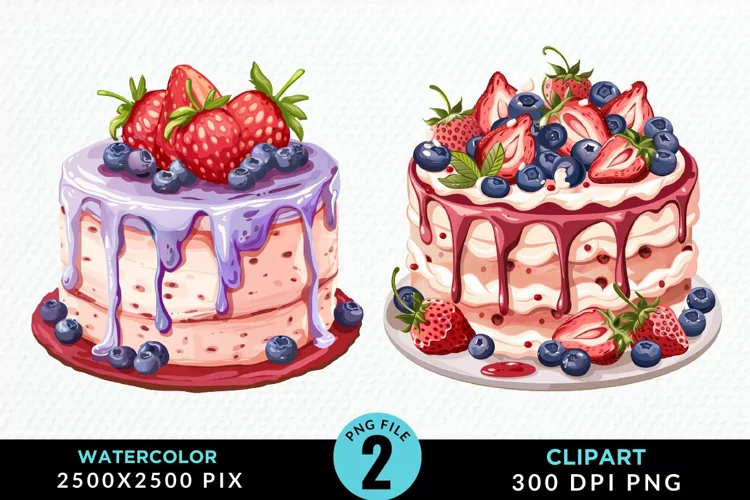 Watercolor Strawberries Dessert Art Clipart