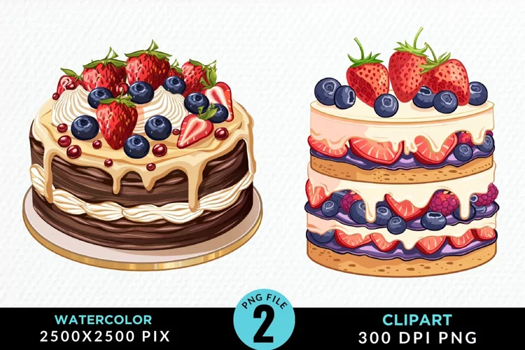 Watercolor Strawberries Dessert Clipart