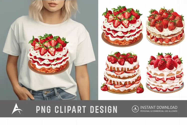 Watercolor Strawberry Cake Clipart