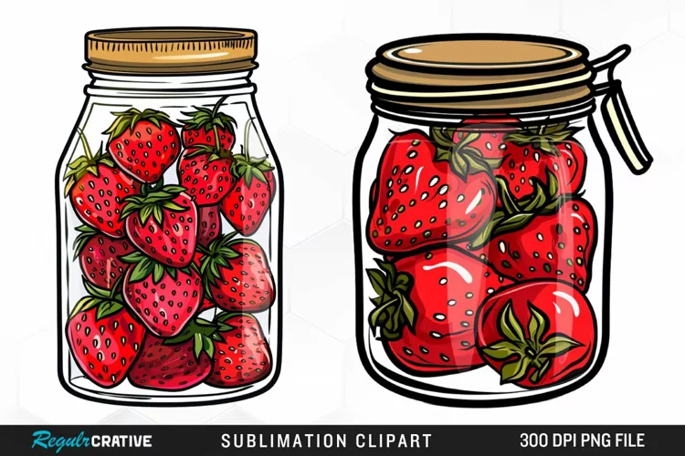 Watercolor Strawberry In Jar Artwork Clipart