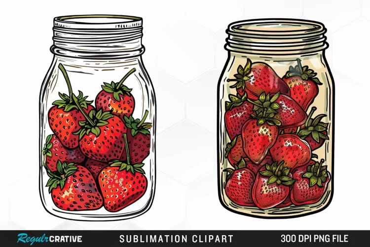 Watercolor Strawberry In Jar Graphic Clipart