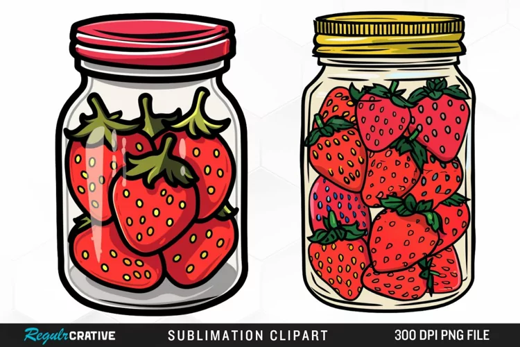 Watercolor Strawberry In Jar Artwork Clipart