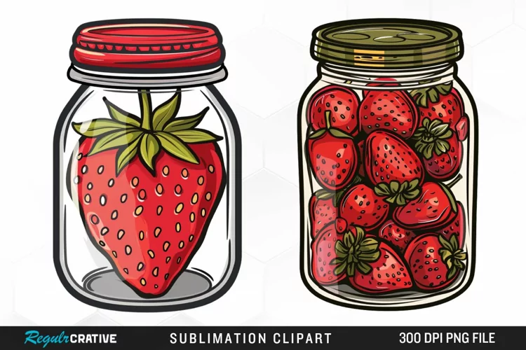Watercolor Strawberry In Jar Graphic Clipart